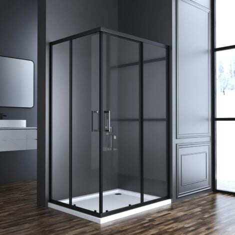 Schwarzer Duschkabine Eckeinstieg Schiebetür, Boromal Duschkabine 90x90x185cm Schiebetür Schwarz Duschkabine Duschabtrennung Doppel Schiebetür Dusche Duschtür Duschwand, LINKS & RECHTS MONTIERBAR