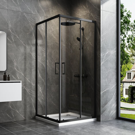 Schwarzer Duschkabinen 80 x 90 cm Schiebetür Eckeinstieg, Duschkabine 90x80 cm Eckeinstieg Duschabtrennung mit 6mm ESG Sicherheitsglas Glas Duschwand, Dusche Schiebetüren Höhe: 185cm
