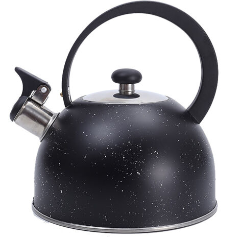 Schwarzer Edelstahl-Wasserkocher (2,5 l) mit Pfeifton, breitem Ausguss und mondförmigem Griff für den Herd
