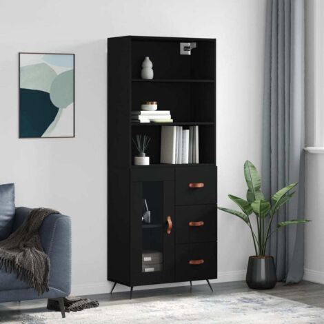 Schwarzer Highboard 69,5x34x180 cm aus Holzwerkstoff