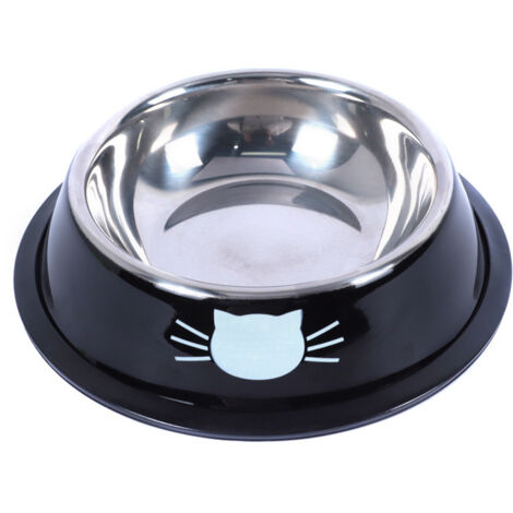 Schwarzer Katzennapf aus Metall, 15,5 x 15,5 x 4,5 cm, 1 Stück, Edelstahlband mit rutschfester Gummibasis für Katzen