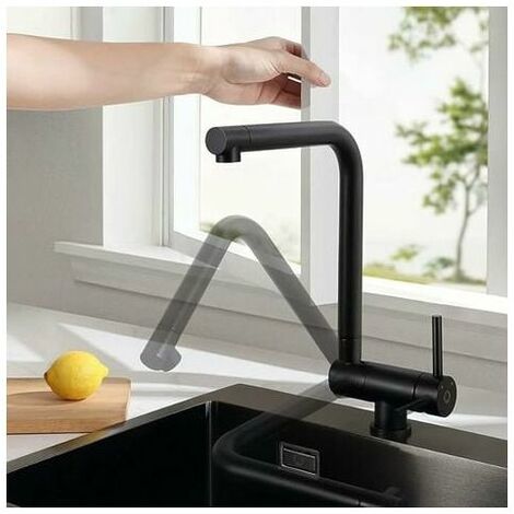 Schwarzer Küchenarmatur, unter dem Fenster herunterziehbarer Küchenmischer, flexibel 90 ° faltbar / 360 ° drehbar / 360 ° schwenkbarer Auslauf Schwarzer Wasserhahn, Edelstahl-Küchenarmatur, YN05-B - N