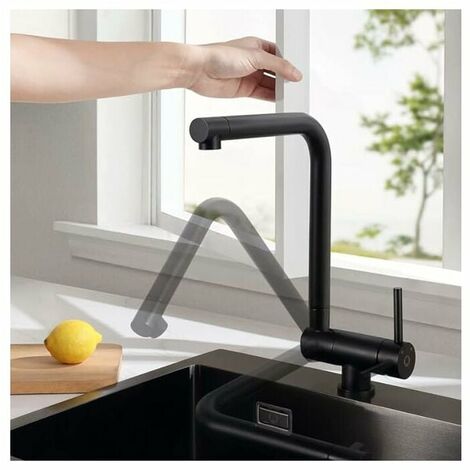 Schwarzer Küchenarmatur, unter dem Fenster herunterziehbarer Küchenmischer, flexibel 90 ° faltbar / 360 ° drehbar / 360 ° schwenkbarer Auslauf Schwarzer Wasserhahn, Edelstahl-Küchenarmatur, YN05-B - S
