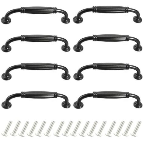 Schwarzer Küchenschrankgriff, 96 mm, 8 Stück. Türgriff, Möbelgriff im Vintage-Stil, Küchentürgriff, Möbelgriff aus Aluminiumlegierung für Türen, 96 mm Lochabstand.
