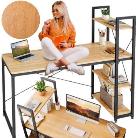 Schwarzer Loft-Computertisch mit Metallregalen für Büro oder Schule