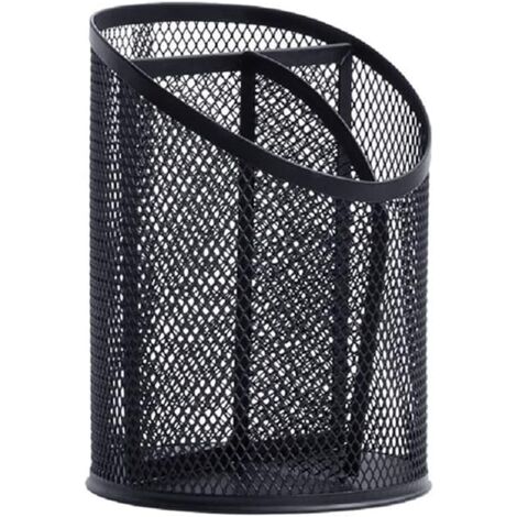 Schwarzer Metallgitter-Stiftehalter Stifthalter mit drei Gittern, rund, Schmiedeeisen, Schreibtisch-Aufbewahrungsbox für Schreibwaren, 4,1 x 5,7 Zoll, Schreibwaren-Organizer