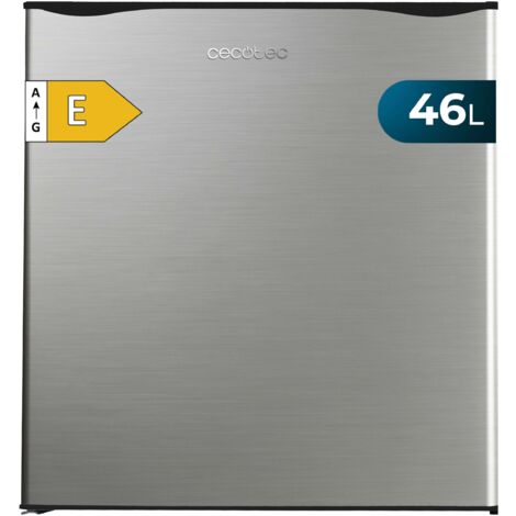 Schwarzer Mini-Kühlschrank, 46 Liter Fassungsvermögen, 48,7 cm breit und 48 cm hoch, Wendetür, zyklischer Betrieb, Energieklasse E