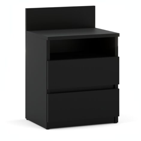 Schwarzer Nachttisch 40 cm, 2 Schubladen, Ablage, Schlafzimmermöbel