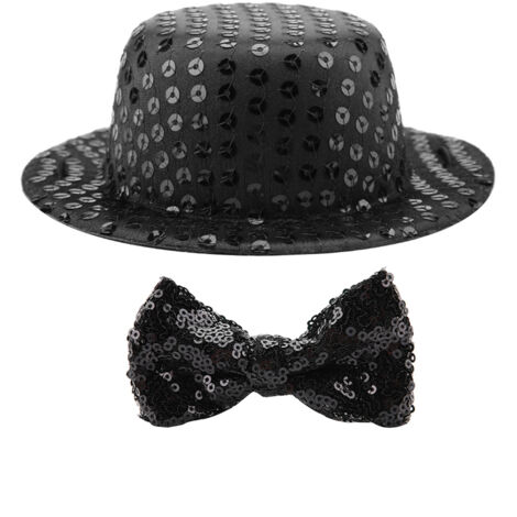Schwarzer Paillettenhut und Fliege für Hunde und Katzen – Elegantes Accessoire für die Geburtstagsfeier
