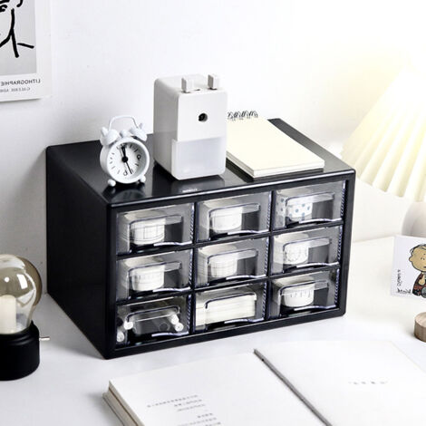 Schwarzer Schreibtisch-Organizer aus Kunststoff mit 3 Ebenen und 9 Fächern, platzsparend und staubdicht, für Schmuck und Stifte