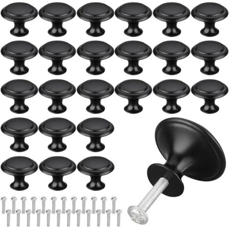 Schwarzer Schubladengriff, runde Türknöpfe, mattschwarzer Schubladengriff, 30 mm Möbelknöpfe, geeignet für Schränke, Kleiderschränke und Küchen (25 Stück)