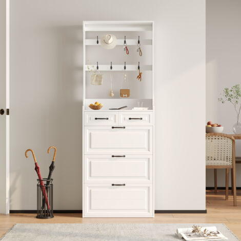 Schwarzer Schuhschrank mit Kleiderbügel, 3 Türen, 2 Schubladen