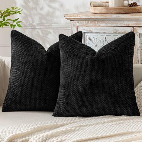 Schwarzer Sofakissenbezug 45 x 45 cm, 2er-Set, dicker Chenille-Nadelstrick, ideal für Schlafzimmer oder Wohnzimmer