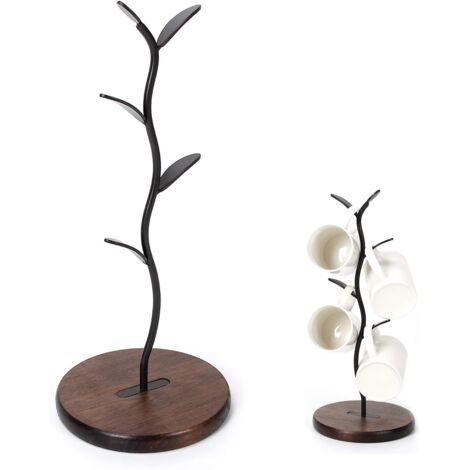 Schwarzer Tassenbaum – Kaffeetassenhalter – Abtropfgestell für Teetassen – Retro-Küchenbaum – für Arbeitsplatte, Zuhause, Küche, Bar, Café, platzsparendes Zubehör