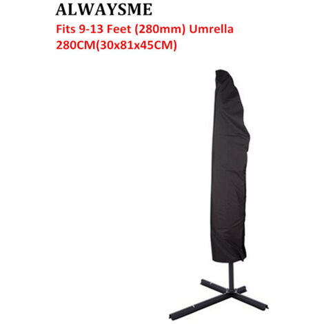 Schwarzer Terrassen-Sonnenschirm, 280 cm Durchmesser - Wasserdichter, bananenförmiger 420D-Sonnenschirm mit Seitenstütze und Schirmtuch (30 x 81 x 45 cm)