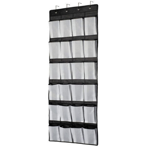 Schwarzer Tür-Hängeorganizer, Schuhregal, Schuhaufbewahrung, 24 große Netztaschen für Schlafzimmer, Badezimmer, Schrank, 140 x 55 cm