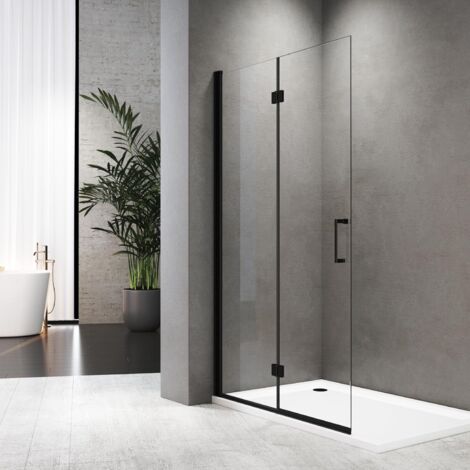 Schwarzer Walk in Dusche 90x195cm Walk in Duschwand Falttür Dusche Duschtrennwand 6mm ESG-Sicherheitsglas mit Nano Beschichtung