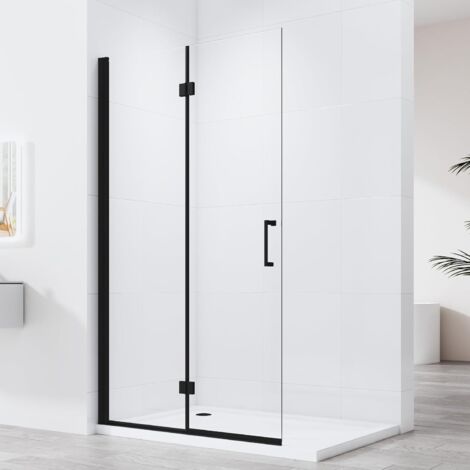 Schwarzer Walk in Duschwand 100x195cm Walk in Dusche Falttüren Duschtrennwand 6mm ESG-Sicherheitsglas mit Nano Beschichtung