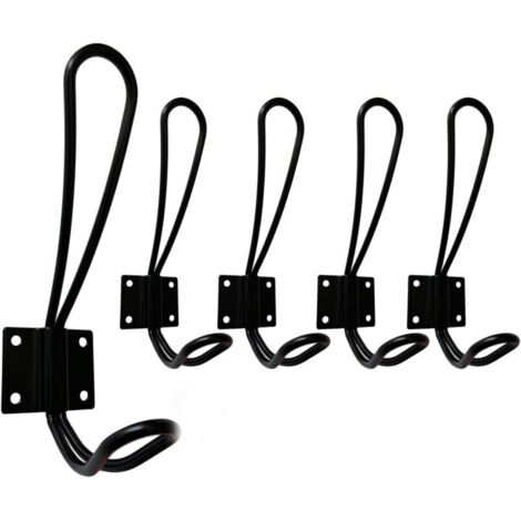 Schwarzer Wandhaken, 5-teiliges Set aus Wandhaken und Kleiderhaken für Zuhause, Vintage-Metall, robuster Haken für Eingangsbereich, Badezimmer, Toilette, Küchenmöbel