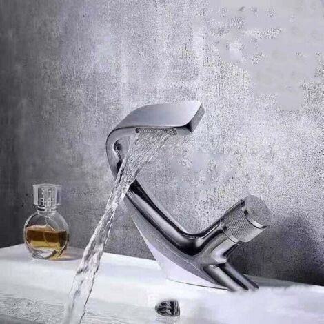 Schwarzer Waschtisch-Wasserhahn – Wasserfall-Wasserhahn für massive Waschbecken – Hochwertiger Wasserhahn (Schwarz) B