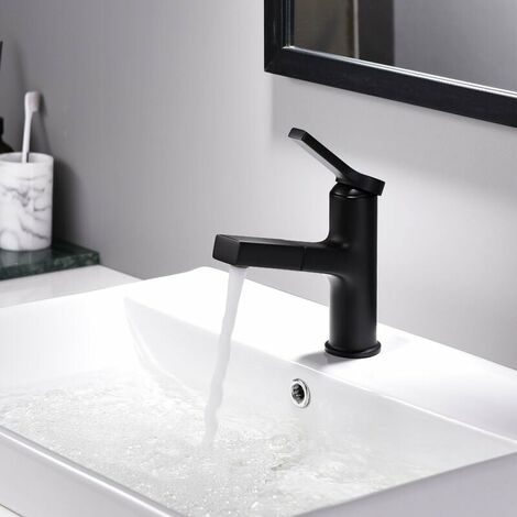 Schwarzer Waschtischarmatur mit herausziehbarer Einlochbrause für Waschtisch- und Waschtisch-Badezimmer-moderne Wasserhähne