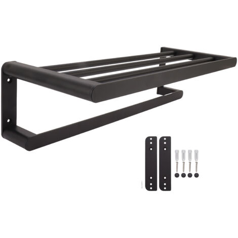 Schwarzes Aluminium-Badezimmerregal, wandmontierter Handtuchhalter (Bohren erforderlich), platzsparend
