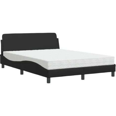 Schwarzes Bett mit Matratze 140x200 cm aus Kunstleder