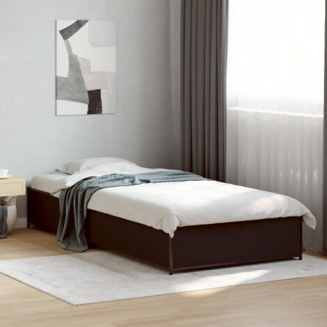 Schwarzes Bettgestell 100x200 cm aus Ingenieurholz und Metall