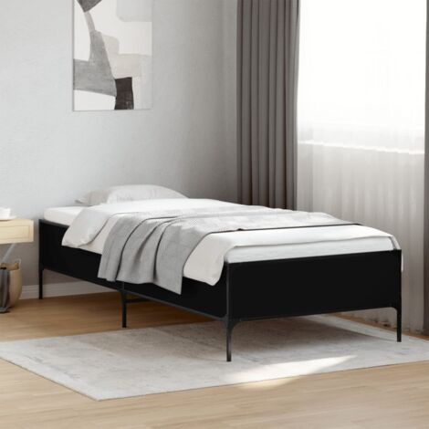 Schwarzes Bettgestell 100x200 cm aus Spanplatte und Metall