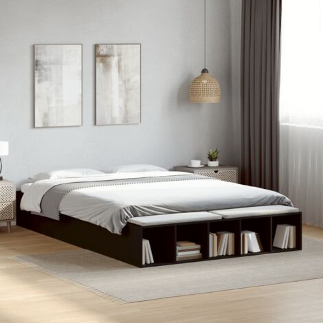 Schwarzes Bettgestell 150x200 cm aus Spanplatte