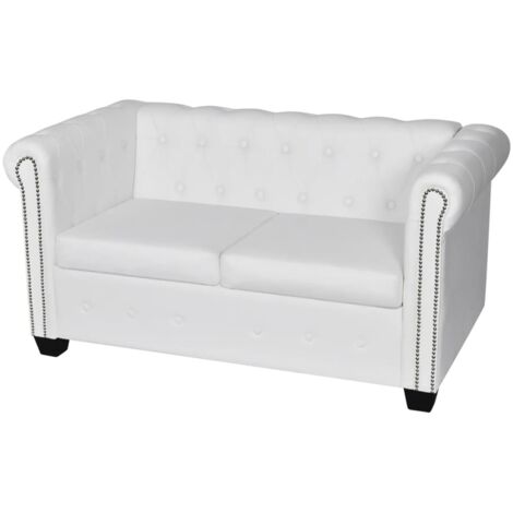 Chesterfield Sofa Kunstleder 2-Sitzer Weiß