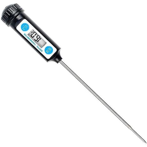 Schwarzes digitales Küchenthermometer mit langer Sonde und LCD-Display für Lebensmittel, Fleisch, Öl und Milch