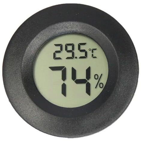 Schwarzes digitales Thermometer und Hygrometer, 4,5 x 4,5 x 1,4 cm, rund, integriertes elektronisches Thermometer und Hygrometer für Reptilien.