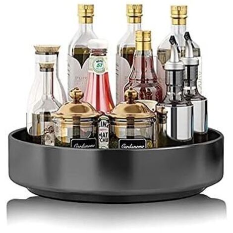 Schwarzes, drehbares Gewürzregal aus Edelstahl, 21,5 x 20 x 5 cm, für Küche, Speisekammer, Schrank, Tisch und Arbeitsplatte