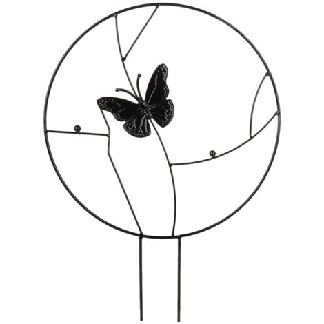 Schwarzes Gartengitter aus Eisen, 30 × 42 cm, für Kletterpflanzen im Topf, mit Schmetterlingsmotiv – 1 Stück