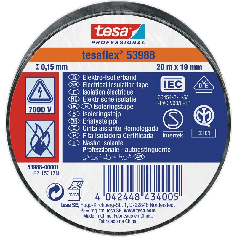 Tesa - 53988-00001-00 Isolierband ® Professional Schwarz (l X B) 20 M X 19 Mm 1 St.
