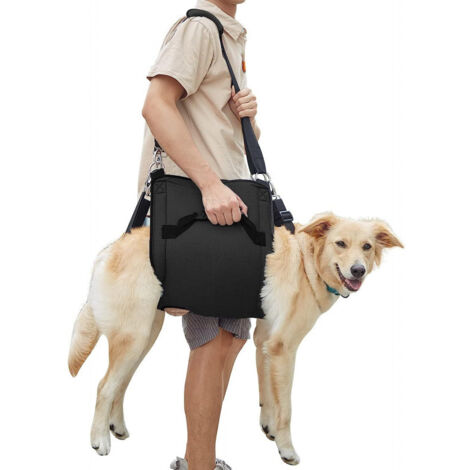 Schwarzes Hundegeschirr, Größe L, 60 cm lang, mit Stütz- und Rehabilitationsgeschirr für das Treppensteigen.