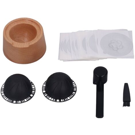 Schwarzes Kaffeekapsel-Filterset mit Buchenholzständer, Aluminiumlöffel und -bürste, 230 ml wiederverwendbare Pulver-Nachfüllpackung