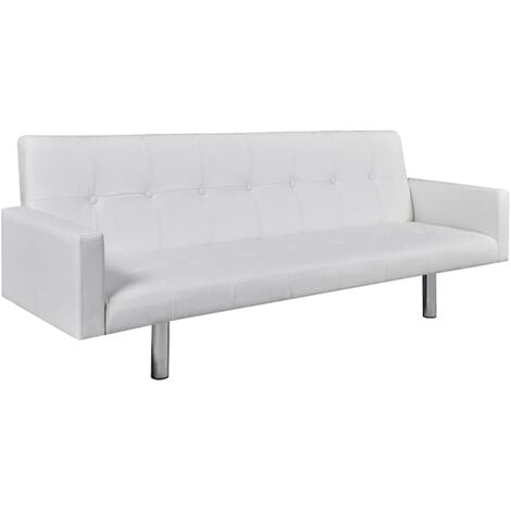 Schlafsofa mit Armlehnen Kunstleder Weiß