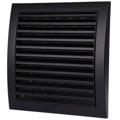 Schwarzes Lüftungsgitter 150x150 mm, mit Insektenschutz und Jalousie