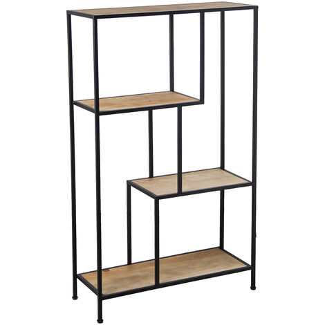 Schwarzes Metallregal mit Holzregalen 65x25x110 cm, Eisen+DM Boispour Alle Stile, um dem Haus eine Note zu verleihen