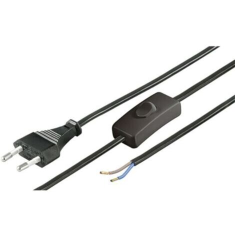 Schwarzes Netzkabel, 1,5 m, 0,75 mm², 2-polig mit Schalter