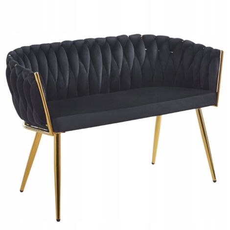 Schwarzes Samtsofa, 2-Sitzer, mit goldenem Gestell, Furnitex