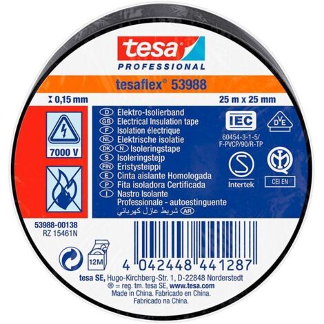 Schwarzes, zugelassenes Isolierband, 25 m x 25 mm, 53988 Tesa