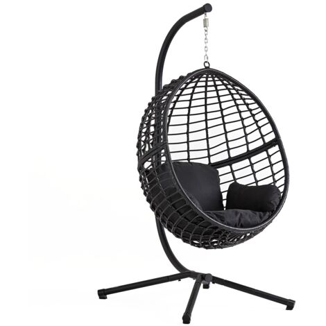 Schwebender Hängesessel aus schwarzem Rattan AUROA