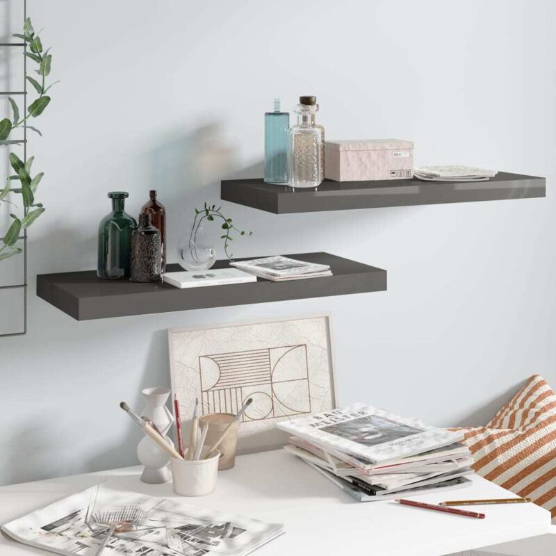 Schweberegale 2 Stk. Hochglanz-grau 60x23, 5x3, 8 Cm Mdf Vidaxl