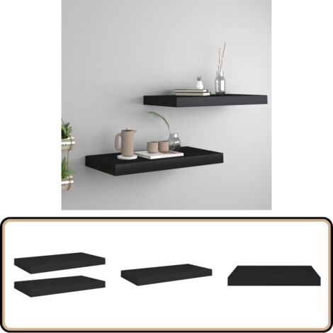 Schweberegale 2 Stk. Schwarz 50x23x3,8 cm MDF - Schweberegale - Wandregale - Schwarzes Regal - Regal Schwarz - Wohnwandregal