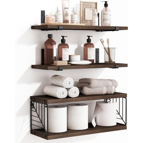 Schweberegale für Badezimmer mit 3 Ebenen und 1 Ebene, 40 cm, rustikale Holzregale, Wanddekoration für Badezimmer, Wohnzimmer, Schlafzimmer und Küche (dunkelbraun)