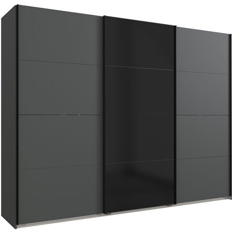 Schwebetürenschrank, 3-türig, in graphit mit schwarz BRIXEN-43, B/H/T ca. 270/208/65 cm