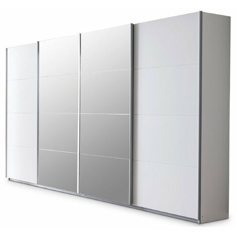 Schwebetürenschrank weiß mit Spiegel 315 cm - SYNCRONO-A - Die Möbelfundgrube
